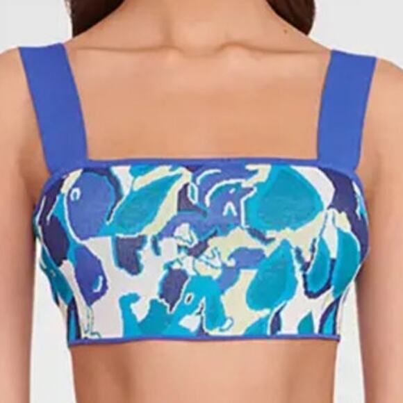STAUD Zola Blue Pacific Paradise Knit Cropped Top Sz M NWOT Designer Resort Wear - Picture 1 of 9